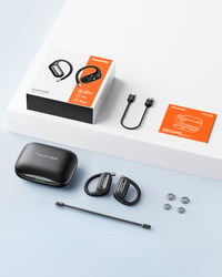 truefree EarFit DS1 Open-Ear Bluetooth 6.0 slúchadlá, športové slúchadlá s jemnými háčikmi za uši, 40-hodinová výdrž batérie, LED displej, 4 mikrofóny s ENC, IPX5, 12x17 mm menič, silné basy 10
