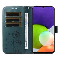 Trugox vyklápacie puzdro na Samsung Galaxy A22 4G / M32 / M22 s motívom púpavy, priehradkou na karty a peňaženkou – tyrkysové 5