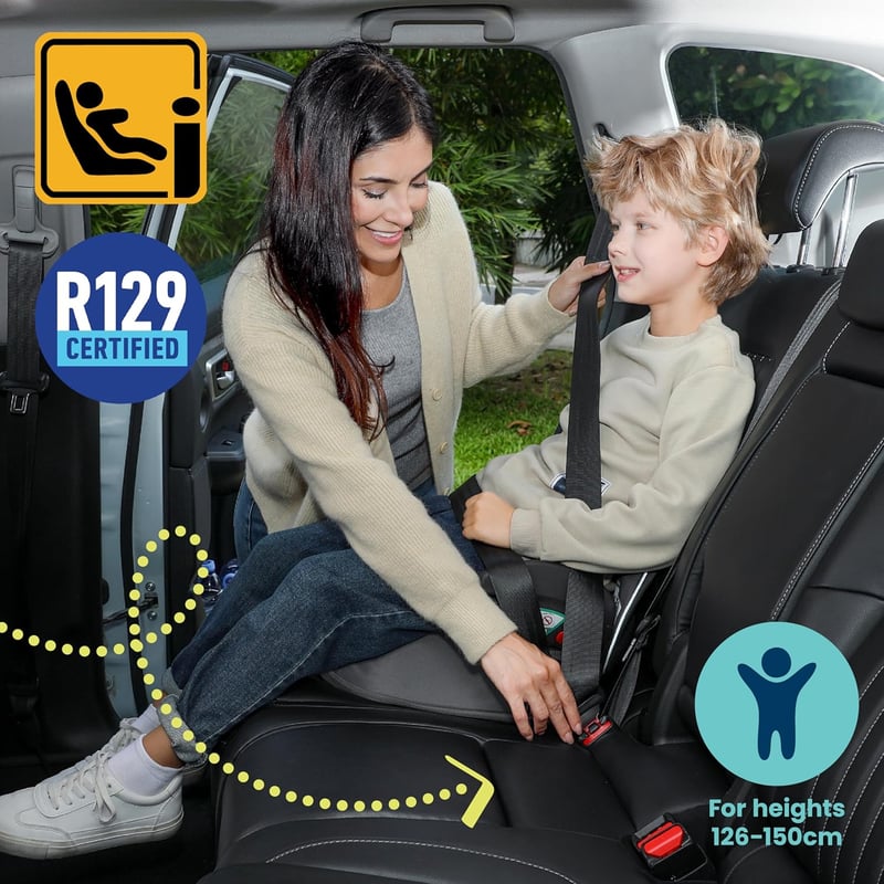 Trunki BoostApak 2in1 Ülésmagasító és Hátizsák - i-Size Utazó Gyerekülés 6+ Éves Gyermekeknek (126-150 cm), 8L Kézipoggyász Méretű, Szürke