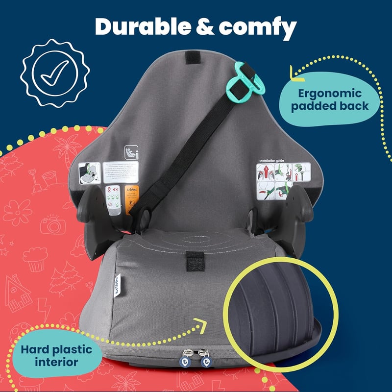 Trunki BoostApak 2in1 Ülésmagasító és Hátizsák - i-Size Utazó Gyerekülés 6+ Éves Gyermekeknek (126-150 cm), 8L Kézipoggyász Méretű, Szürke
