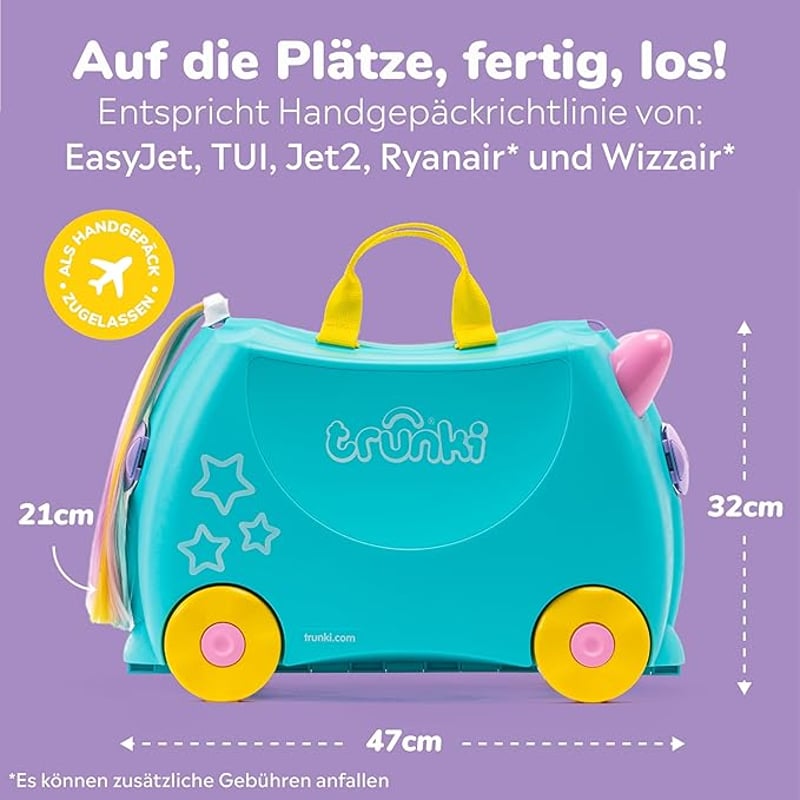Trunki Gyermek Bőrönd Ülőfunkcióval - 18L Kézipoggyász, Kerekekkel Ellátott Kemény Borítású Utazóbőrönd, Húzó- és Vállpánttal