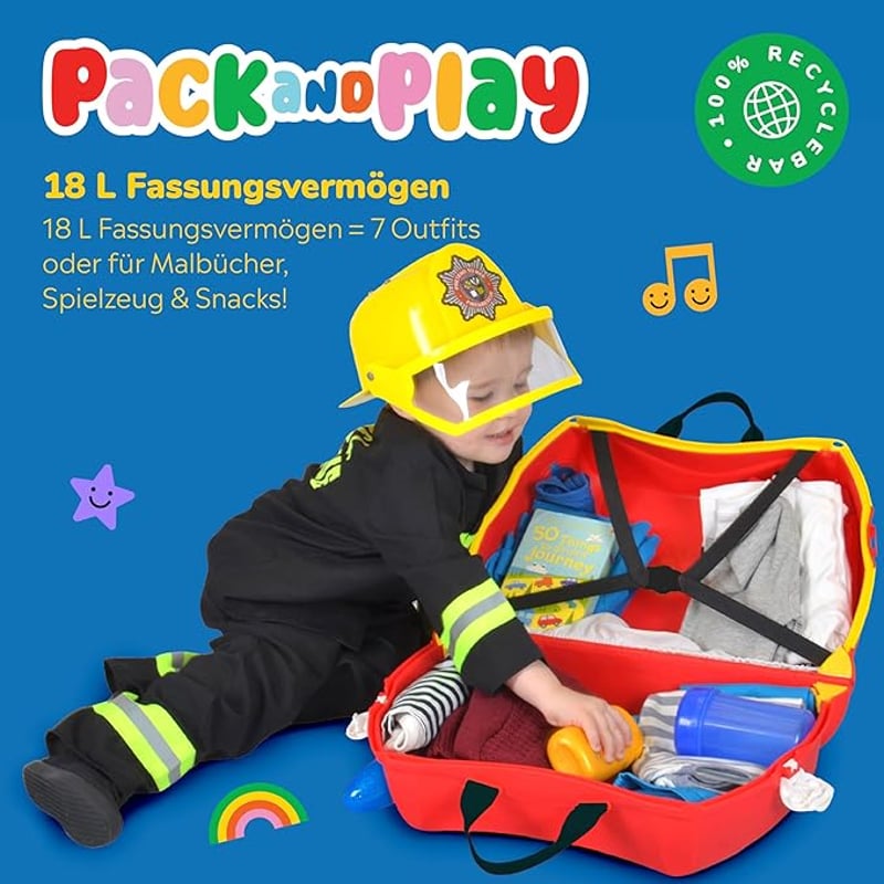 Trunki Gyermek Bőrönd Ülőfunkcióval - 18L Kézipoggyász, Kerekekkel Ellátott Kemény Borítású Utazóbőrönd, Húzó- és Vállpánttal