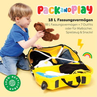 Trunki Gyermek Utazóbőrönd - 18L Kézipoggyász Méretű Keményfalú Bőrönd Amin Ülni is Lehet, Húzópánttal és Vállszíjjal 4