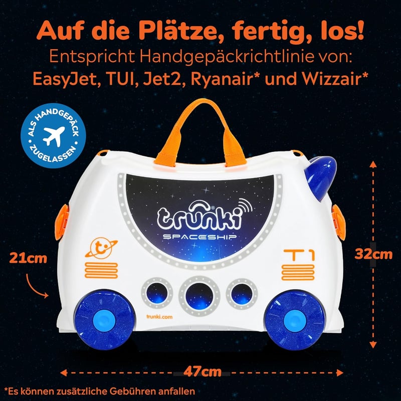 Trunki Gyermek Utazóbőrönd - 18L Kézipoggyász Ráülhető Kerekekkel, Húzópánttal és Vállszíjjal, Unisex Gyerekeknek
