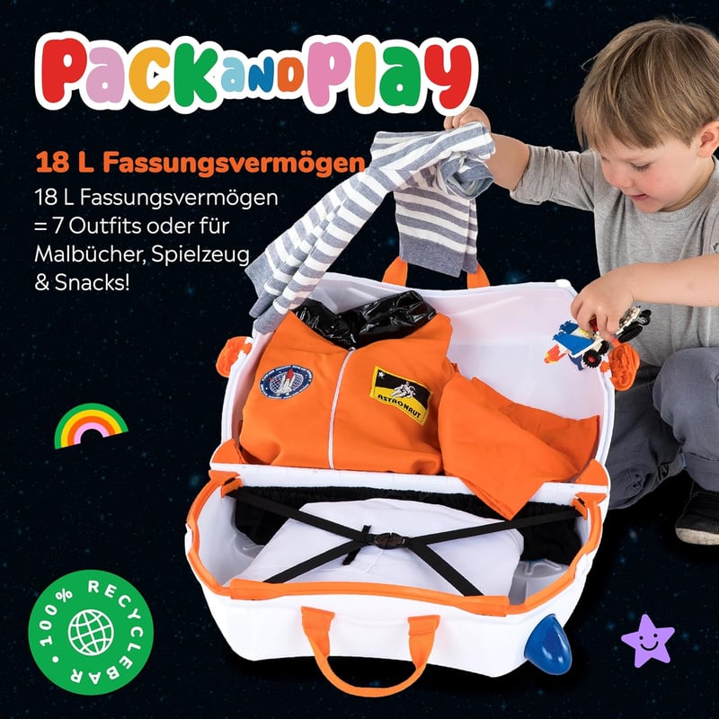 Trunki Gyermek Utazóbőrönd - 18L Kézipoggyász Ráülhető Kerekekkel, Húzópánttal és Vállszíjjal, Unisex Gyerekeknek