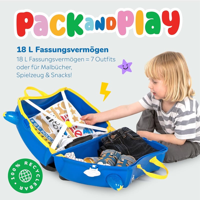 Trunki Gyermek Utazóbőrönd - 18L Kézipoggyász Ülőfunkcióval, Kerekekkel, Húzó- és Vállpánttal, Unisex Gyerekeknek