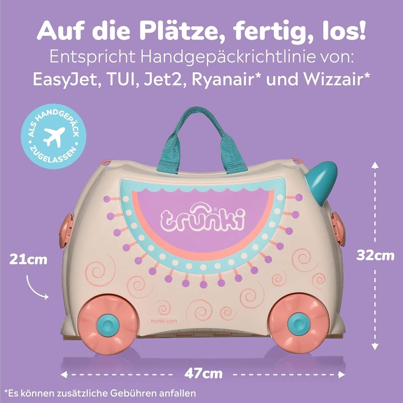 Trunki Gyermek Utazóbőrönd - 18L Kézipoggyász Ülőkoffer Kerekekkel, Kemény Héjú Húzható Bőrönd Gyerekeknek, Vállpánttal