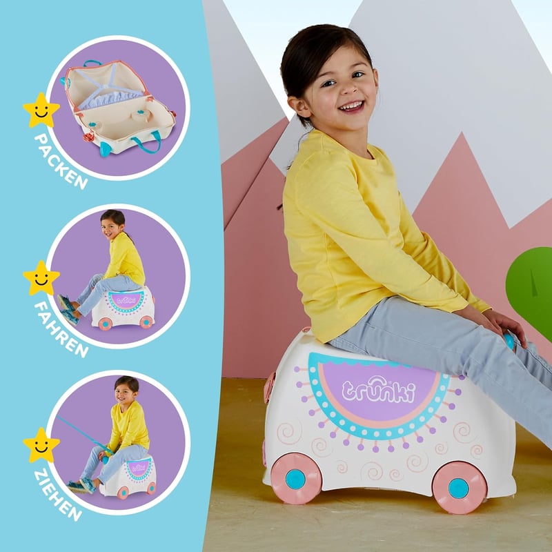 Trunki Gyermek Utazóbőrönd - 18L Kézipoggyász Ülőkoffer Kerekekkel, Kemény Héjú Húzható Bőrönd Gyerekeknek, Vállpánttal