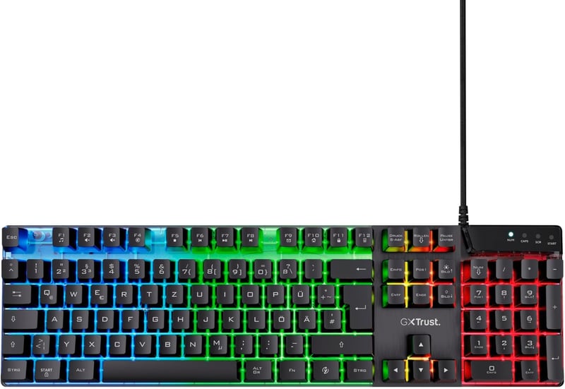 Trust Gaming GXT 835 Azor Gamer Billentyűzet RGB Világítással, Német QWERTZ, Teljes Méret - black, Full Size