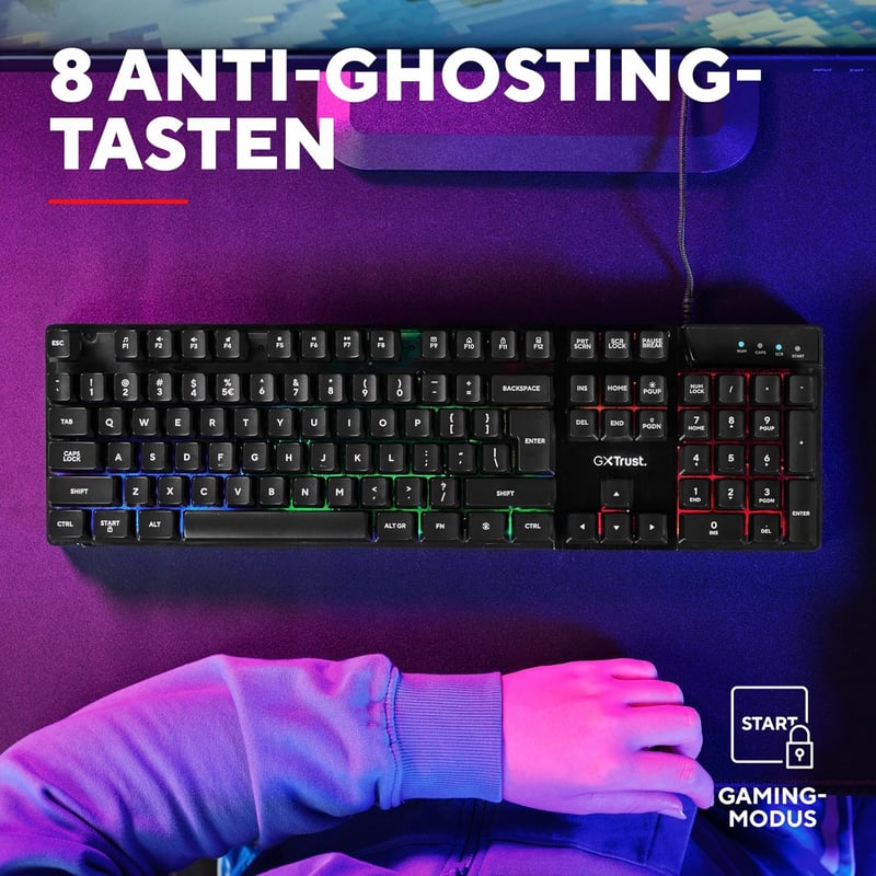 Trust Gaming GXT 835 Azor Gamer Billentyűzet RGB Világítással, Német QWERTZ, Teljes Méret - black, Full Size