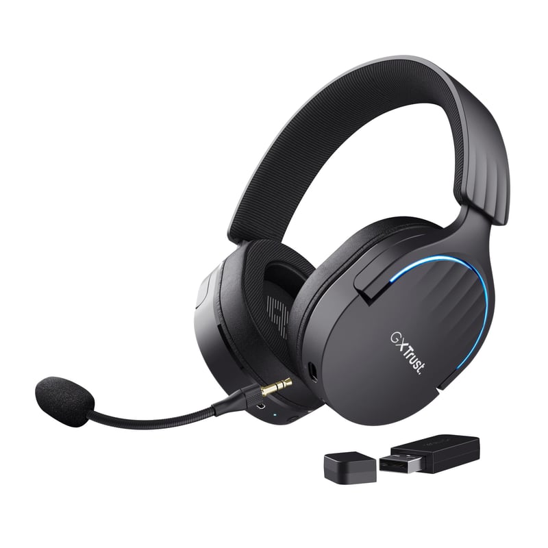 Căști gaming Trust GXT 491 Fayzo, wireless Bluetooth + RF 2.4 GHz, sunet 7.1, RGB, autonomie 22 ore, PC PS5 PS4 Switch, negru