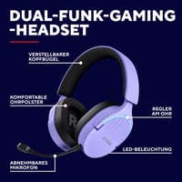 Herné slúchadlá Trust GXT 491P Fayzo, bezdrôtové Bluetooth a 2,4 GHz RF, priestorový zvuk 7.1, RGB, cez uši (over-ear), kompatibilné s PC, PS5, PS4, Switch, fialové 2