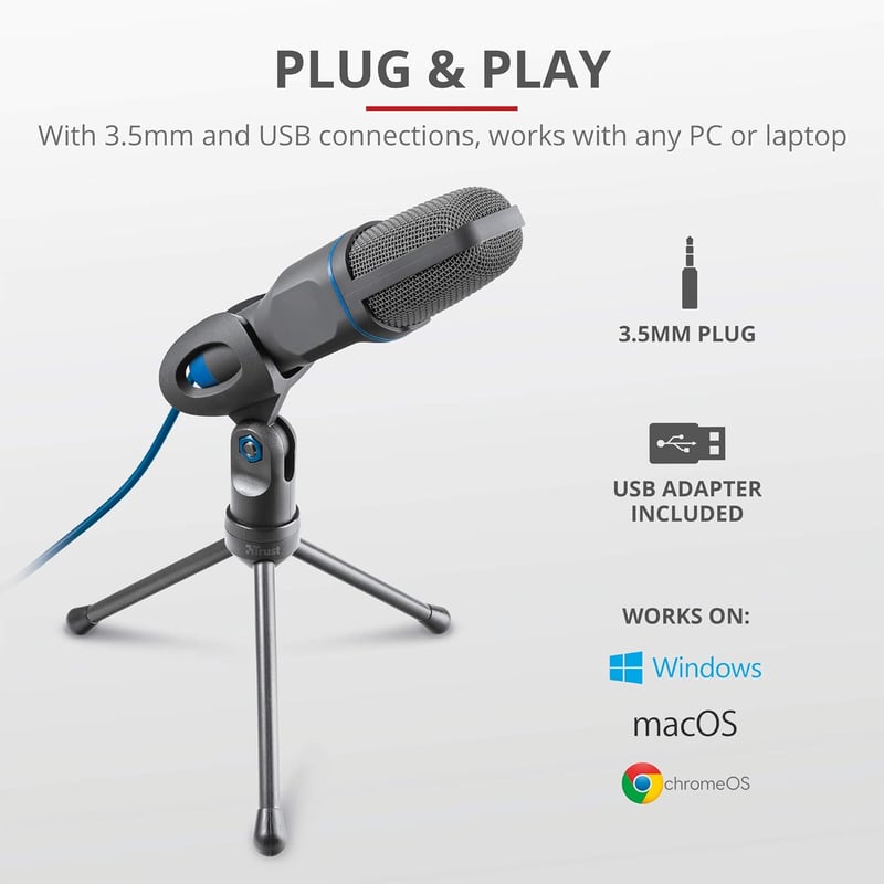 Trust Mico PC Mikrofon Kondenzátor Tripod USB 3.5mm Podcast Streaming Felvétel