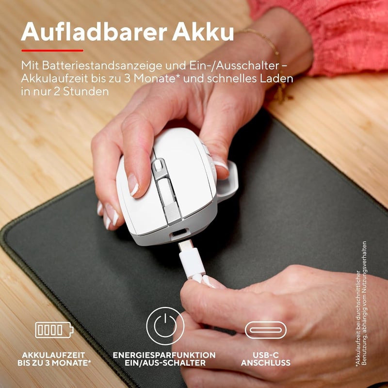 Trust Ozaa+ Wireless Egér Bluetooth 2.4GHz, Programozható, Csendes, Újratölthető, Fehér - White, Bluetooth + 2.4GHz