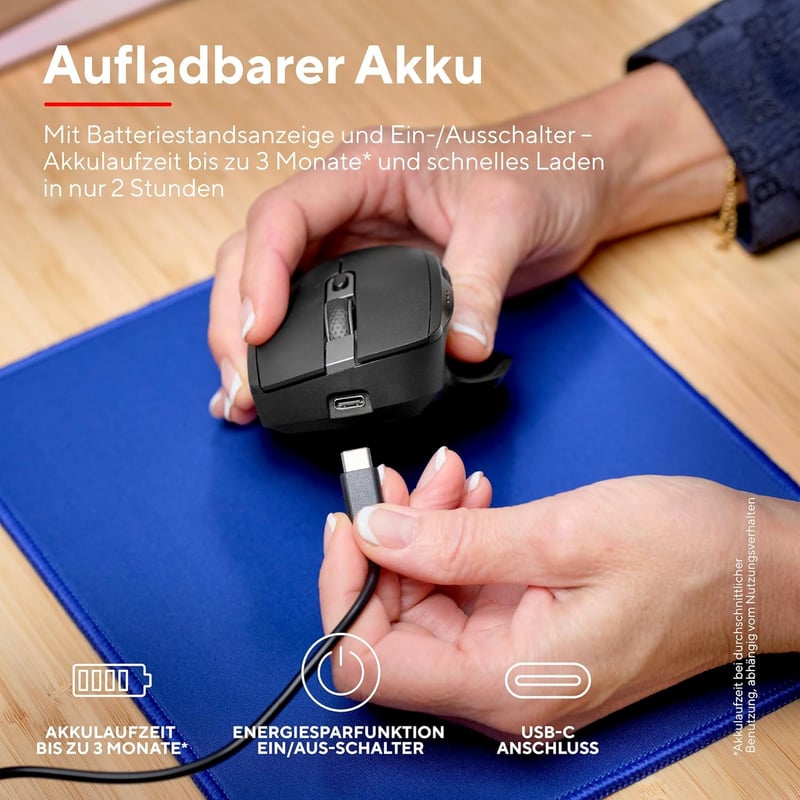 Trust Ozaa+ Wireless Egér Bluetooth 2.4GHz, Programozható, Csendes, Újratölthető, Mac/Laptop - black, Bluetooth + 2.4GHz