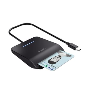 Trust Primo USB-C čitač osobne iskaznice, kompatibilan s FIPS 201 i ISO 7816, čitač pametnih kartica, kabel od 100 cm, crni