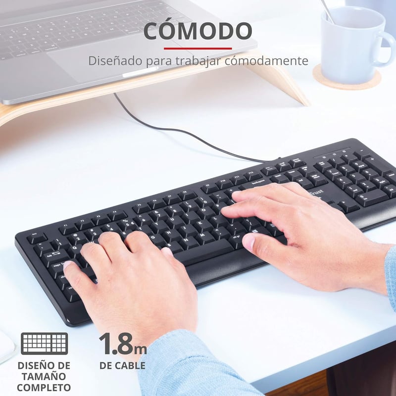 Trust Taro QWERTY Spanyol Billentyűzet Csendes Gombokkal USB PC Laptop Fekete