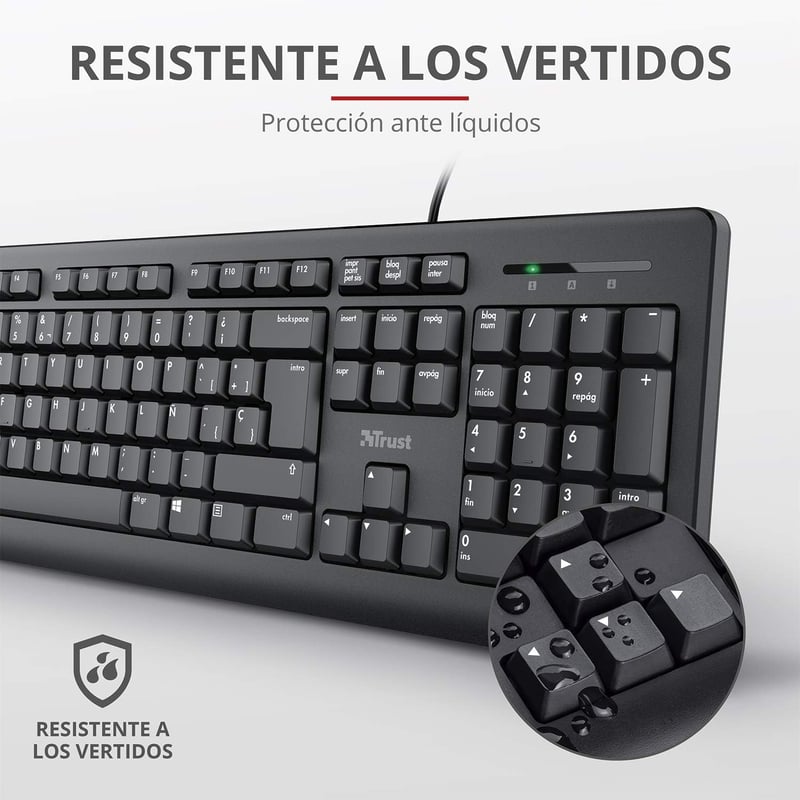 Trust Taro QWERTY Spanyol Billentyűzet Csendes Gombokkal USB PC Laptop Fekete