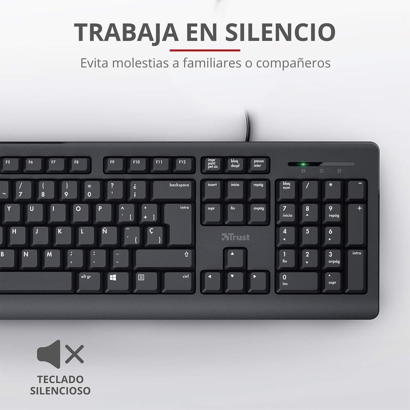 Trust Taro QWERTY Spanyol Billentyűzet Csendes Gombokkal USB PC Laptop Fekete