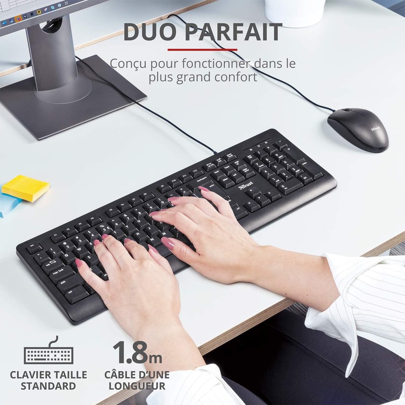 Set tastatură și mouse cu fir Trust Taro USB - Layout francez AZERTY, Negru