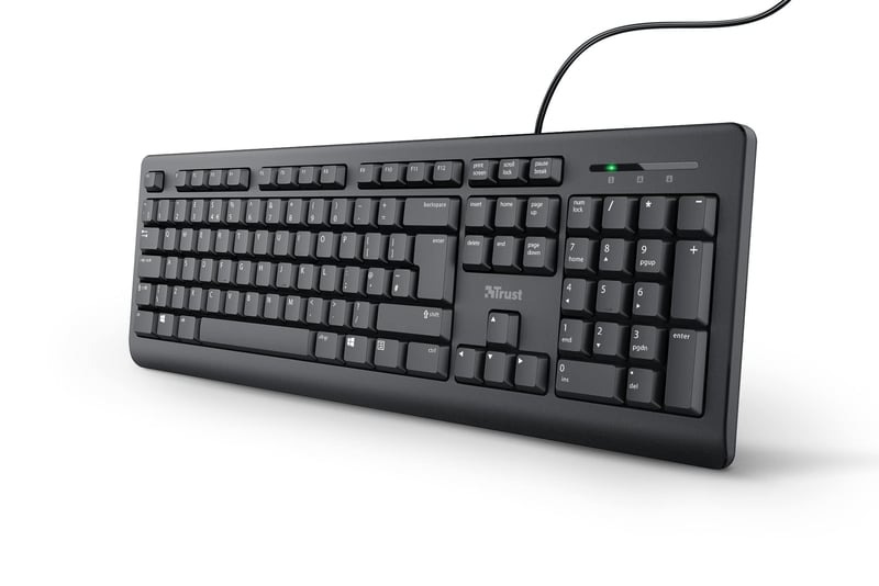 Kábová klávesnica Trust Taro USB, plná veľkosť, tichá, UK QWERTY – čierna