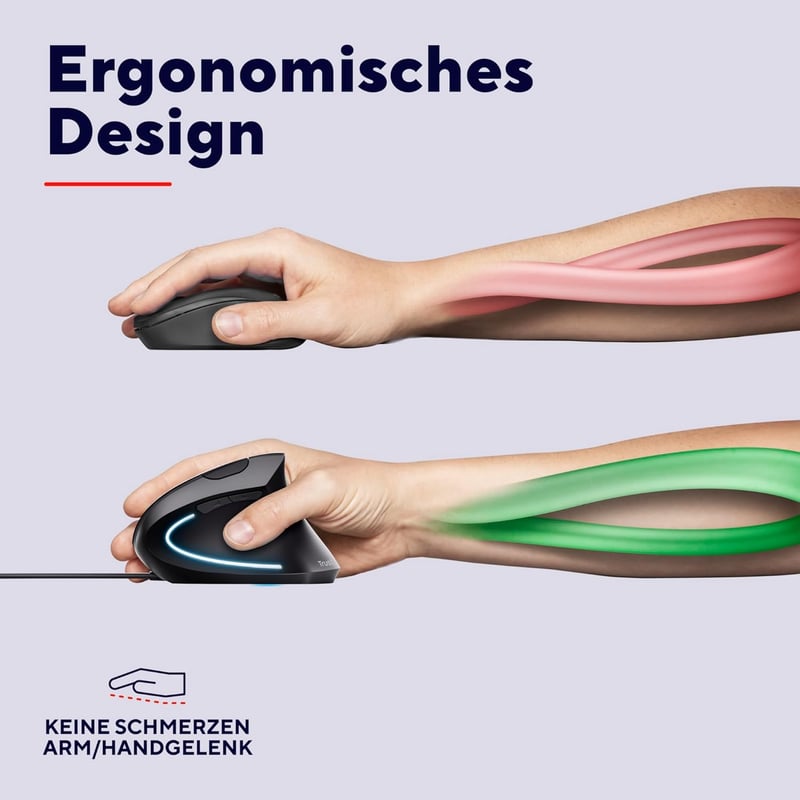 Trust Verto Ergonomikus Vertikális Egér RSI Megelőzés Jobbkezes 1000/1600 DPI LED - Black/sheer joy, USB