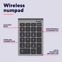 Bezdrôtová numerická klávesnica Trust Xalas, 22 kláves, 2,4 GHz USB – strieborná 2