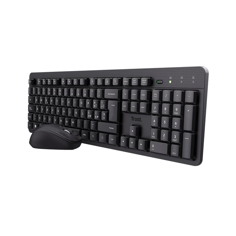 Bezdrôtová súprava klávesnice a myši Trust Ymo II, tichá, talianske rozloženie QWERTY, USB prijímač, kompatibilná s PC/notebookom/Mac, čierna