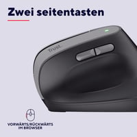 Trust Yuno újratölthető vezeték nélküli vertikális ergonomikus egér 2.4GHz fekete 70 százalék újrahasznosított műanyag 800-2400 DPI RSI PC l 7