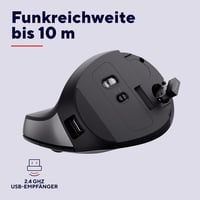 Trust Yuno újratölthető vezeték nélküli vertikális ergonomikus egér 2.4GHz fekete 70 százalék újrahasznosított műanyag 800-2400 DPI RSI PC l 4