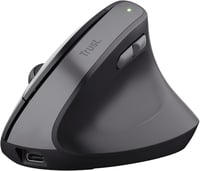 Trust Yuno újratölthető vezeték nélküli vertikális ergonomikus egér 2.4GHz fekete 70 százalék újrahasznosított műanyag 800-2400 DPI RSI PC l 1