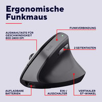 Trust Yuno újratölthető vezeték nélküli vertikális ergonomikus egér 2.4GHz fekete 70 százalék újrahasznosított műanyag 800-2400 DPI RSI PC l 2