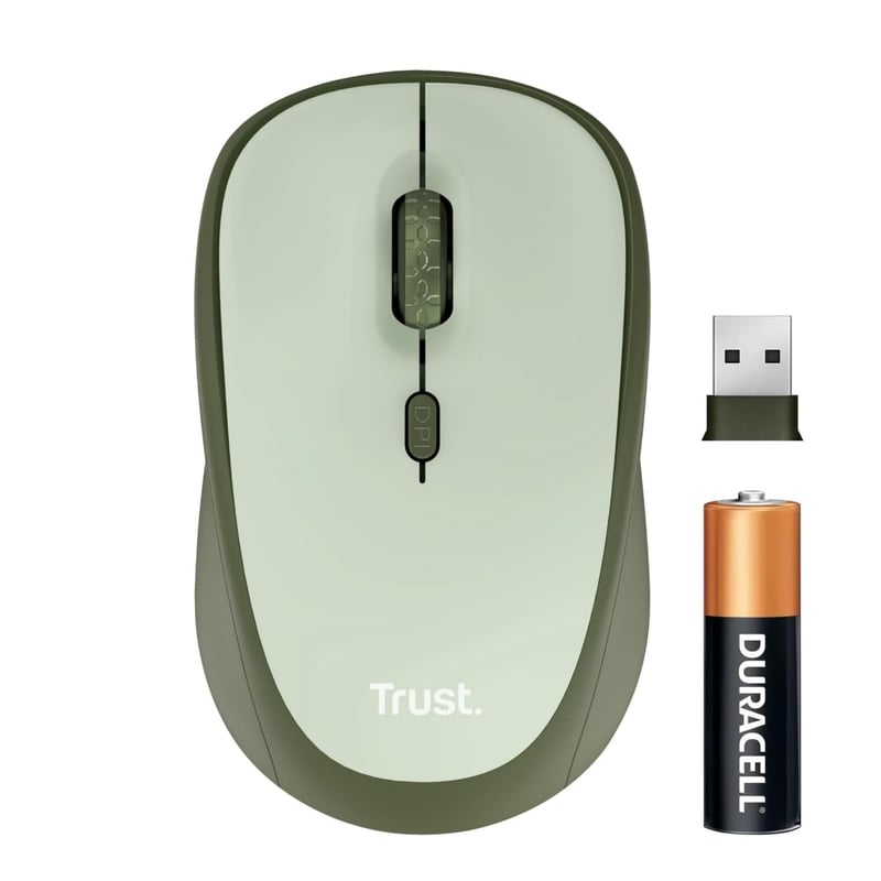 Mouse Wireless Silențios Trust Yvi+, 800-1600 DPI, Pentru dreptaci și stângaci, Receptor Nano USB, Compatibil cu laptop și PC, Verde