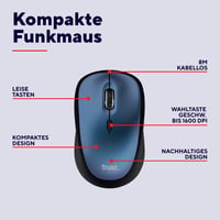 Tichá bezdrôtová myš Trust Yvi+, modrá, 800-1600 DPI, pre ľavákov aj pravákov, USB mikro prijímač, kompaktná bezdrôtová myš k notebooku, PC, Macu 2