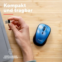 Tichá bezdrôtová myš Trust Yvi+, modrá, 800-1600 DPI, pre ľavákov aj pravákov, USB mikro prijímač, kompaktná bezdrôtová myš k notebooku, PC, Macu 6