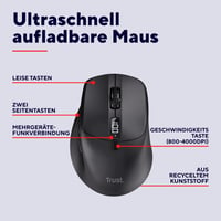 Trust Zevo ultra-rýchla nabíjateľná bezdrôtová myš Bluetooth + 2,4 GHz, tiché tlačidlá, pre viac zariadení, čierna, kompatibilná s PC a Mac 2