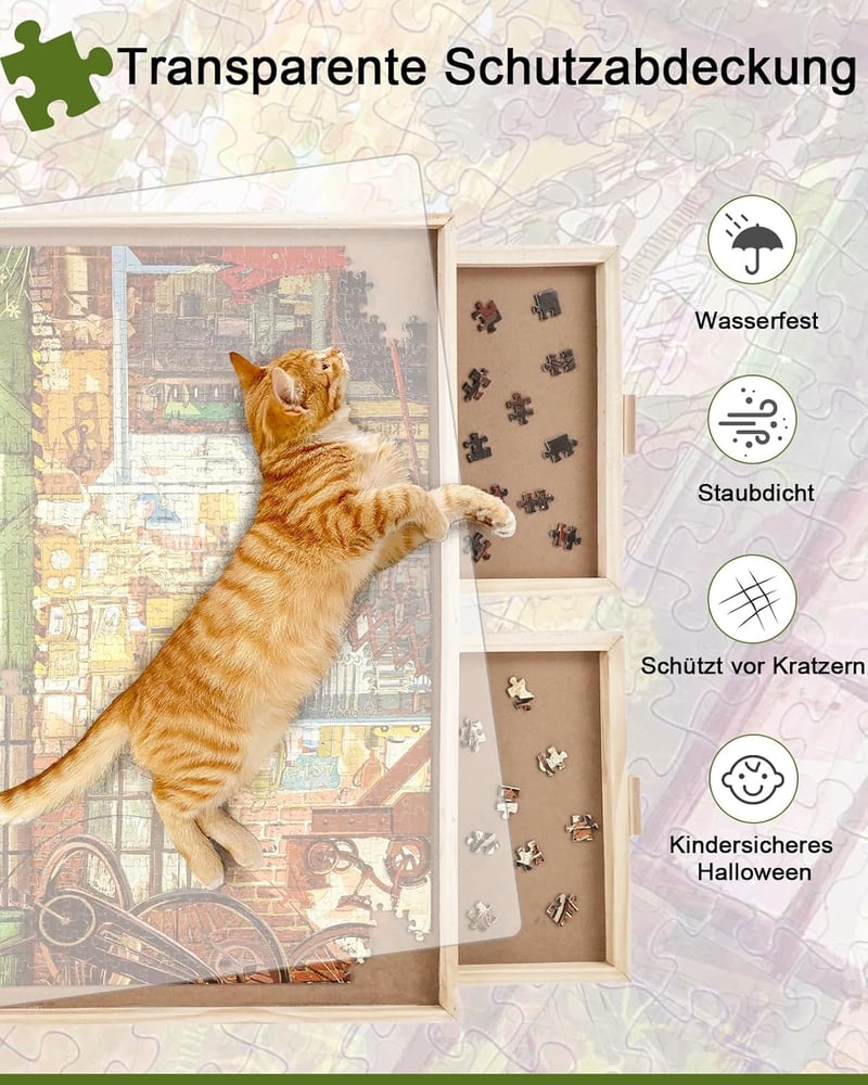 Truwheelz Forgatható Puzzle Asztal 2000 Darabos Kirakóhoz - 72,4x102 cm Fa Kirakós Tábla 4 Fiókkal és Fedéllel, Felnőtteknek