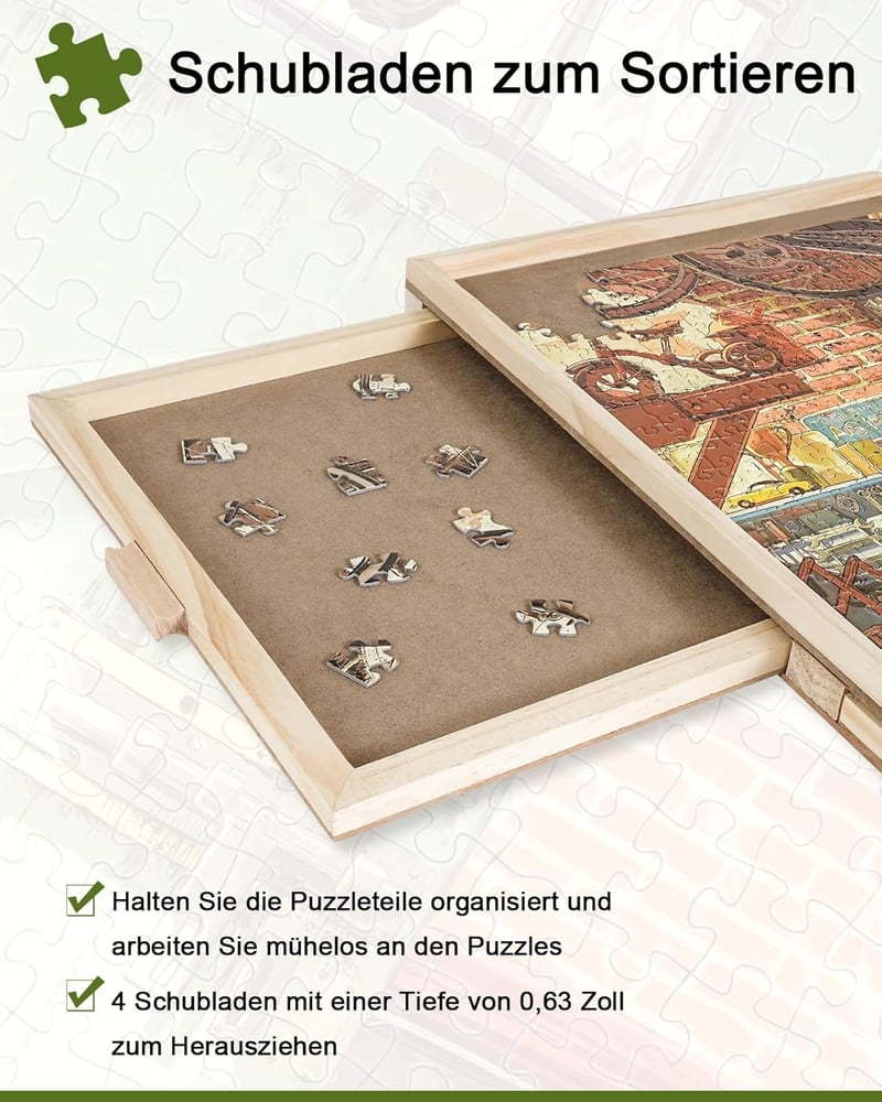 Truwheelz Forgatható Puzzle Asztal 2000 Darabos Kirakóhoz - 72,4x102 cm Fa Kirakós Tábla 4 Fiókkal és Fedéllel, Felnőtteknek