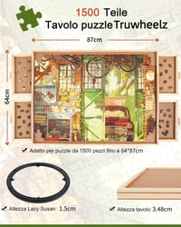 Truwheelz Forgatható Puzzle Asztal 4 Fiókkal és Fedéllel - 64x87 cm Fa Kirakós Tábla 1500 Darabos Játékhoz - Forgatható Lazy Susan Rendszer 2