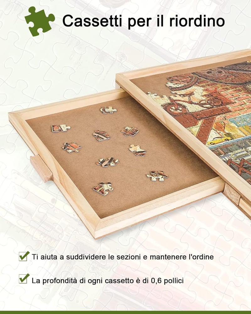 Truwheelz Forgatható Puzzle Asztal 4 Fiókkal és Fedéllel - 64x87 cm Fa Kirakós Tábla 1500 Darabos Játékhoz - Forgatható Lazy Susan Rendszer