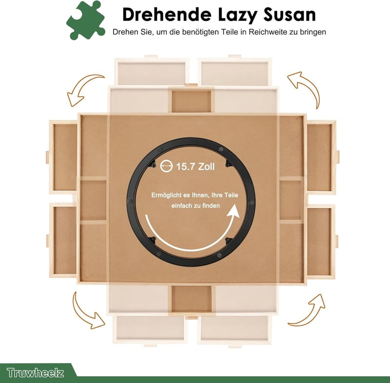 Truwheelz Forgatható Puzzle Asztal 6 Fiókkal és Fedéllel - 64x87 cm Fa Kirakós Tábla 1500 Darabos Játékhoz - Lazy Susan Forgó Rendszer

AI: 