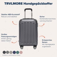 TRVLMORE Szürke Bőrönd 54x36x20 cm Könnyű Utazótáska 2,4 kg Kézipoggyász Kabinbőrönd Kemény Héjú Gurulós Utazási Csomag 2