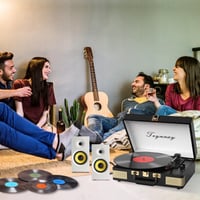 Trynnay Bluetooth gramofon u kovčegu s 3 brzine, ugrađenim zvučnicima, vintage crni prijenosni uređaj za vinil ploče od PU kože 6
