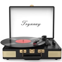 Trynnay Bluetooth gramofon u kovčegu s 3 brzine, ugrađenim zvučnicima, vintage crni prijenosni uređaj za vinil ploče od PU kože 7