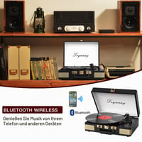 Trynnay Bluetooth gramofon u kovčegu s 3 brzine, ugrađenim zvučnicima, vintage crni prijenosni uređaj za vinil ploče od PU kože 3