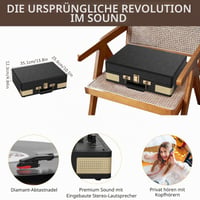 Trynnay Bluetooth gramofon u kovčegu s 3 brzine, ugrađenim zvučnicima, vintage crni prijenosni uređaj za vinil ploče od PU kože 5