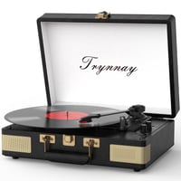 Trynnay Bluetooth gramofon u kovčegu s 3 brzine, ugrađenim zvučnicima, vintage crni prijenosni uređaj za vinil ploče od PU kože 1