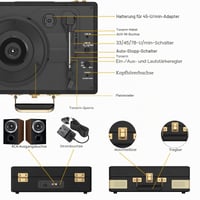 Trynnay Bluetooth gramofon u kovčegu s 3 brzine, ugrađenim zvučnicima, vintage crni prijenosni uređaj za vinil ploče od PU kože 4