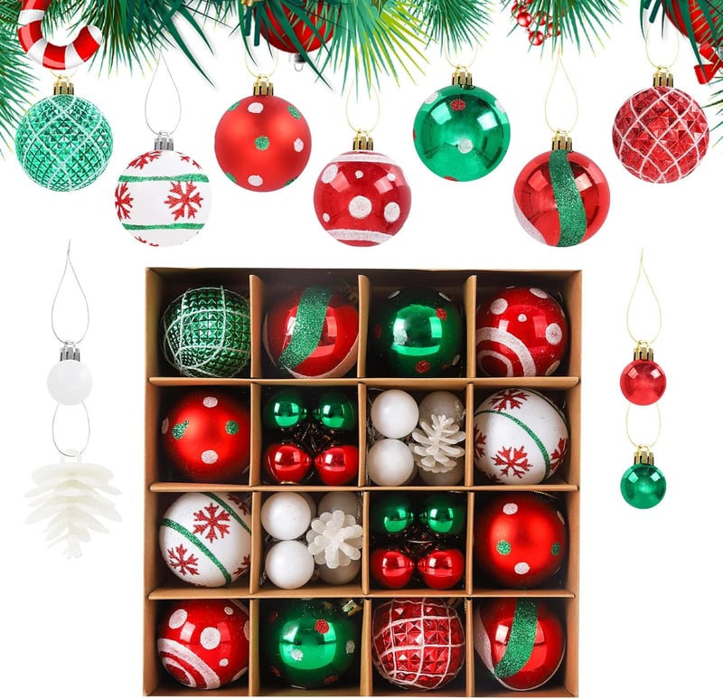 TSLBW 42 darabos karácsonyi gömb szett fenyőfára, csillogó dekorációs baubles