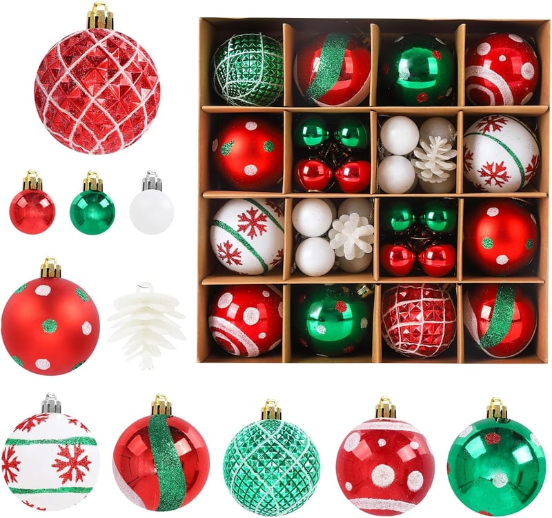 TSLBW 42 darabos karácsonyi gömb szett fenyőfára, csillogó dekorációs baubles